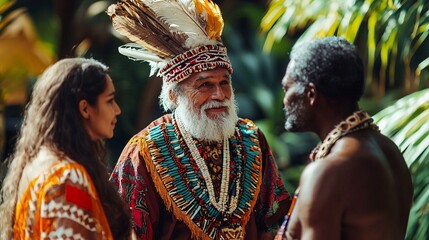 A cultural envoy adorned in traditional garments embodies diverse heritages while fostering impactful dialogue.