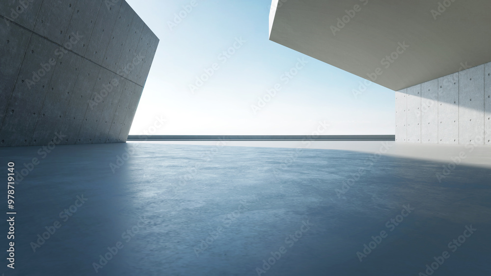 Poster 3d render of empty concrete interior space with sun light,  Abstract architecture with cement structure for car presentation