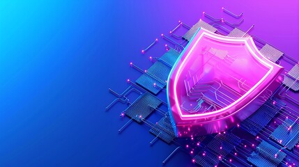 Digital shield symbol representing cybersecurity and data protection in vibrant colors, ideal for tech and security themes.