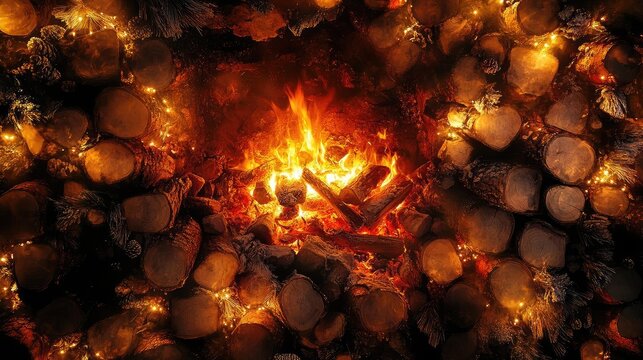 A warm campfire surrounded by rocks, emitting a cozy glow for gathering and storytelling under the starry night sky.