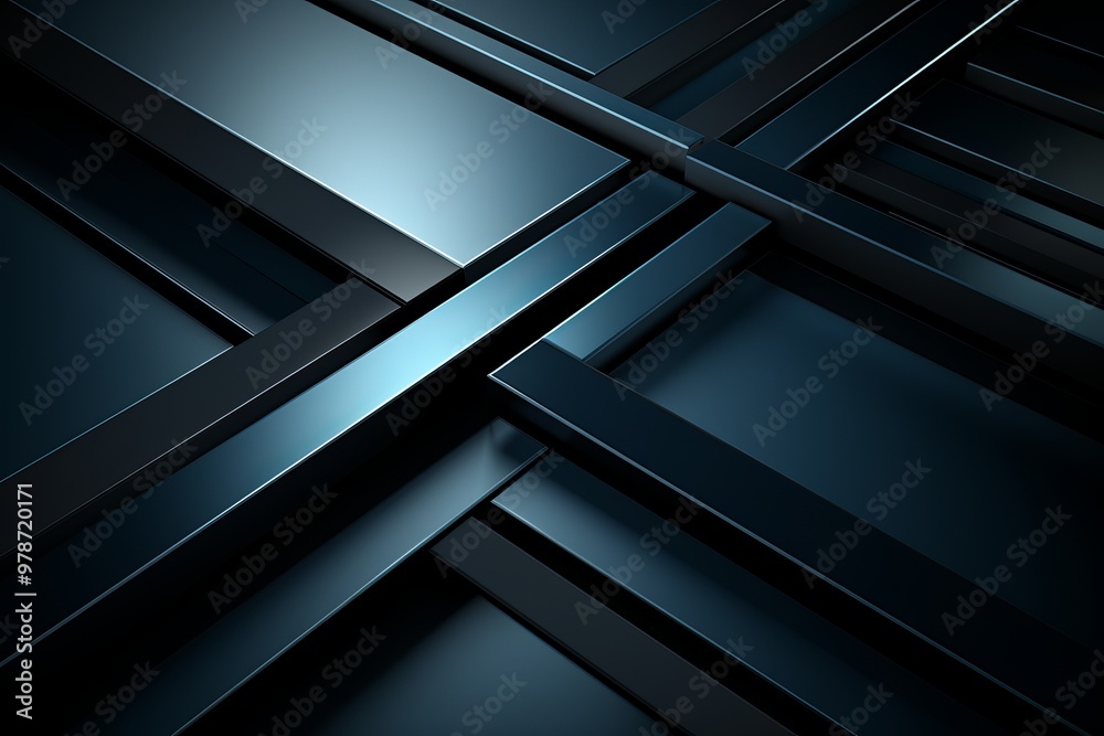Poster Abstract close-up of intersecting metallic panels on a dark background in a modern design setting
