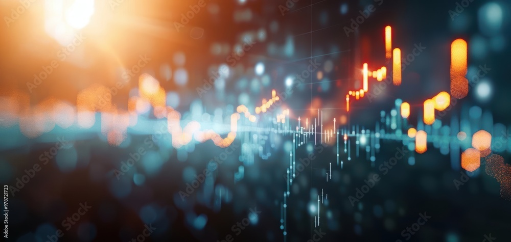 Poster vibrant digital graph illustrating financial trends with luminous light effects, representing data a