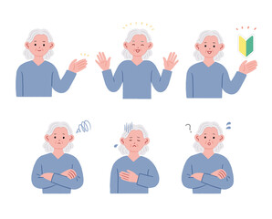 おばあちゃんの様々な表情のセット