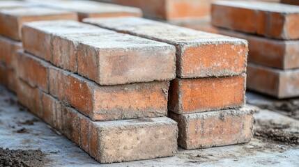 A stack of red bricks, commonly used in construction and masonry work.