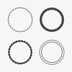 Scallop circle frames, different type dialog border set. Vector illustration