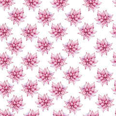 Christmas watercolor seamless pattern - Red poinsettia flowers bouquet, compositions. Romantic retro style. Winter composition, decor. December nature. Illustration foe wallpaper, background, printing