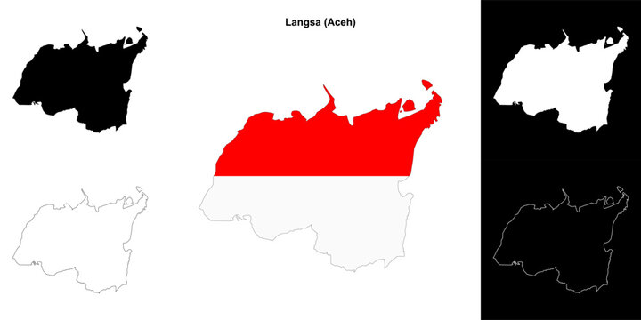 Langsa blank outline map set