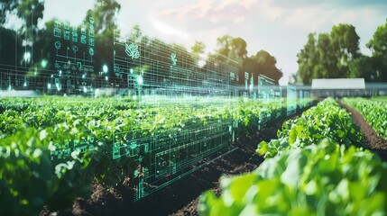 Futuristic Farm with Holographic Displays Revolutionizing Agriculture and Enhancing Crop Management Experience in the Fields