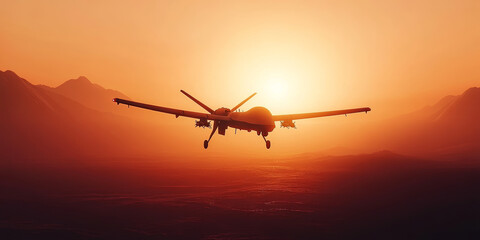 Silhouette of a modern military drone. AI generative.