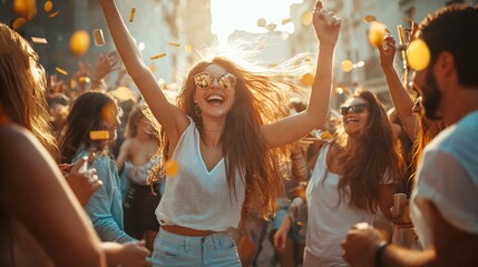 Obraz premium A vibrant celebration of music brings together a lively crowd, reveling in live performances and shared rhythms.
