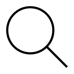 A simple black magnifying glass vector with a clean, minimalistic design. Ideal for themes of search, exploration, investigation, discovery, and research. Clean, minimal, monochrome.