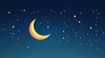Naklejka premium A clear night sky icon with a crescent moon and stars, representing calm, peaceful weather.
