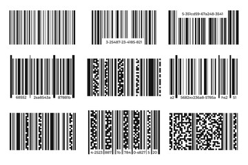 Bar code icon collection. Modern black product code bar labels isolated on white background