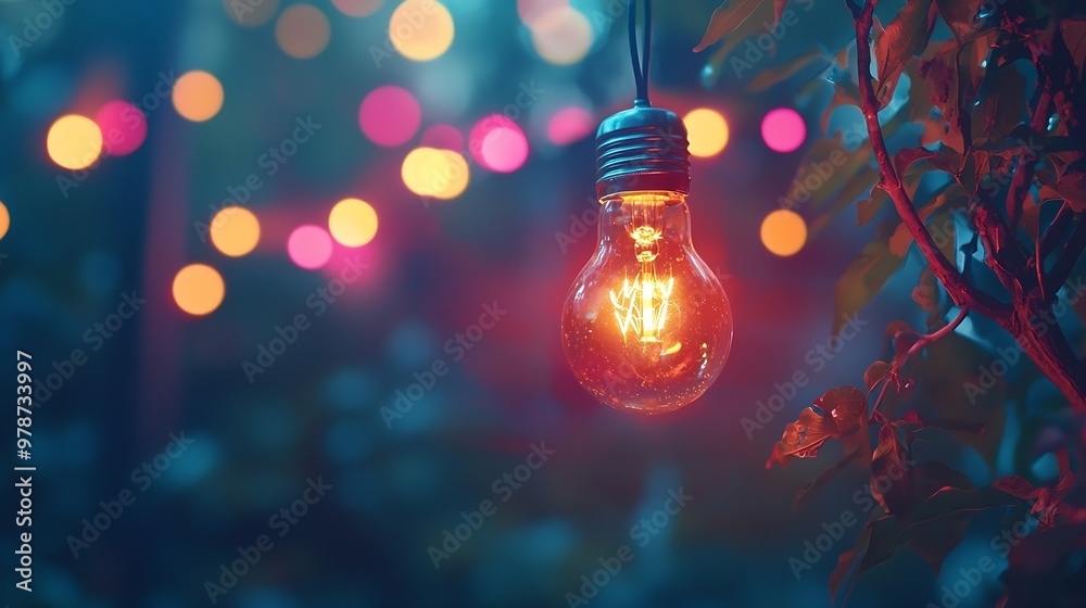 Poster colorful light bulbs in bokeh : generative ai