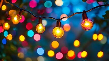 Colorful Night Bulbs Out of Focus : Generative AI