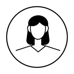 Black and white vector avatar featuring a woman with medium length hair enclosed in a circular frame. Ideal for profiles, social media, business cards, applications, and websites.