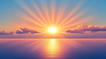 Obraz premium A sunrise weather icon with the sun rising over a flat horizon, casting soft morning rays.
