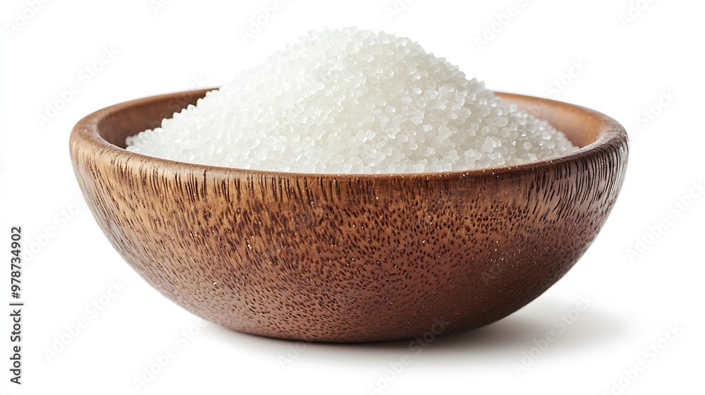 Poster white sugar in a brown round serving bowl isolated on white background : generative ai