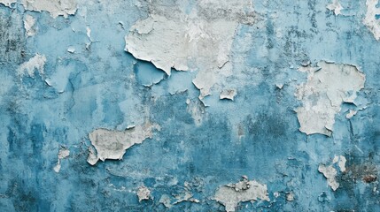 Obraz premium Worn and weathered blue concrete wall, showing peeling paint and deep cracks for a grungy urban texture effect