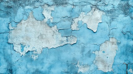 Obraz premium Worn and weathered blue concrete wall, showing peeling paint and deep cracks for a grungy urban texture effect