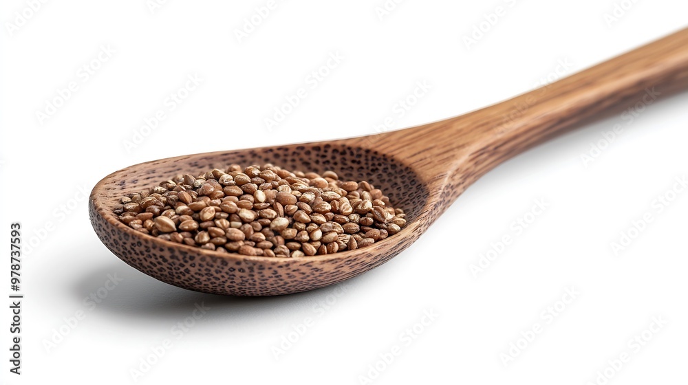 Poster buckwheat cereal on a wooden spoon isolated on white background : generative ai