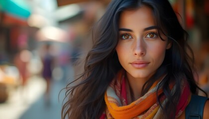 Obraz premium Curious young woman exploring a bustling market