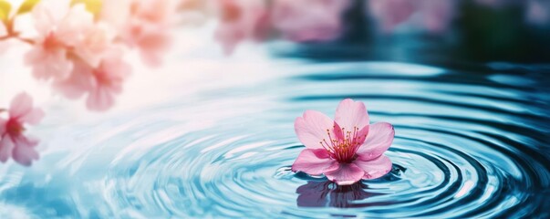 A serene scene of water rippling around a delicate pink flower, capturing the beauty of nature and tranquility in perfect harmony.