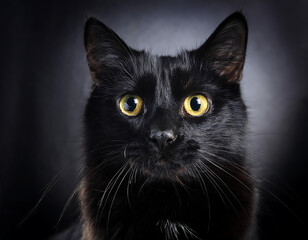  Black cat with a mysterious look, creating a spooky or eerie atmosphere for Halloween or da_1(36)