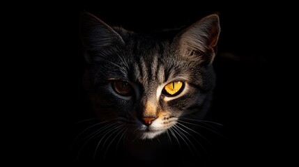 Cat with Yellow Eyes in the Dark