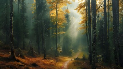 Obraz premium Autumn mountain scenery with colored leaves