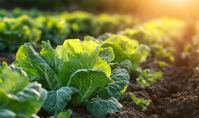 green cabbage in the garden. green cabbage in the field