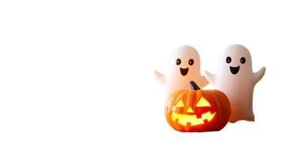 A spooky Halloween jack-o-lantern with an evil grin, isolated and glowing, perfect for autumn celebrations