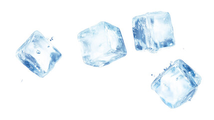 Obraz premium Clear ice cubes on a white background with reflections and a cool, fresh appearance