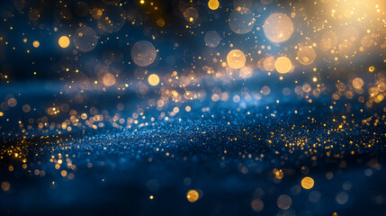 Obraz premium Abstract Particles in Dark Blue and Gold, Abstract Christmas Holiday Background. Generative AI