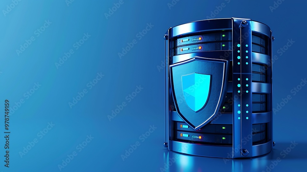 Canvas Prints modern server with a shield symbolizing enhanced security and data protection in a digital environme