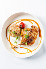 grilled duck with rice and sauce