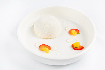 mango mousse cake on the white plate