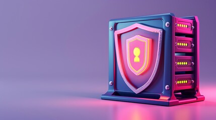 Stylish data storage unit with a shield design, illuminated in vibrant colors, representing security and technology.