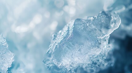 Glacial blue ice crystals glimmering in soft sunlight reflecting nature's frozen beauty