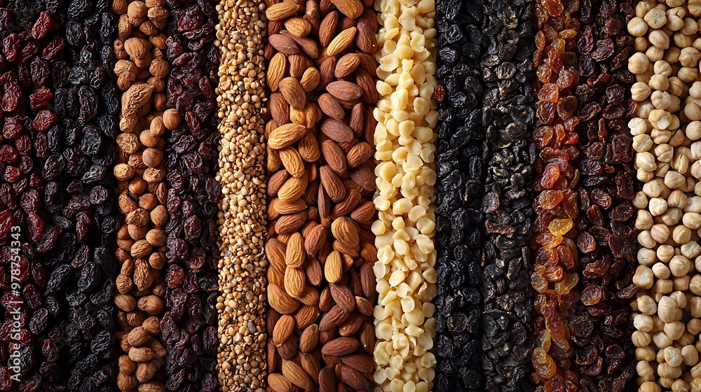 Poster dried fruits and nuts background : generative ai