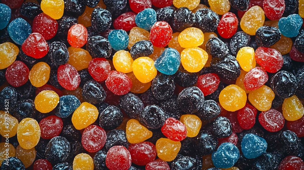 Aufkleber Nuts and Candied Fruits Macro Closeup Top View Background Texture : Generative AI