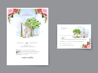 beautiful floral and marriage couple illustration wedding invitation card
