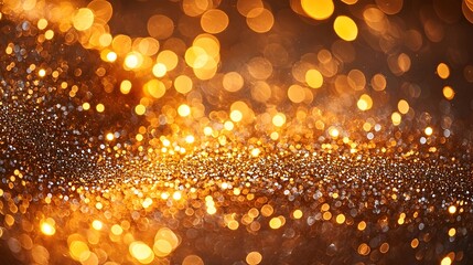 Amber Christmas Glitter Background with Festive Blurred Lights and Macro Texture Twinkling Reflections