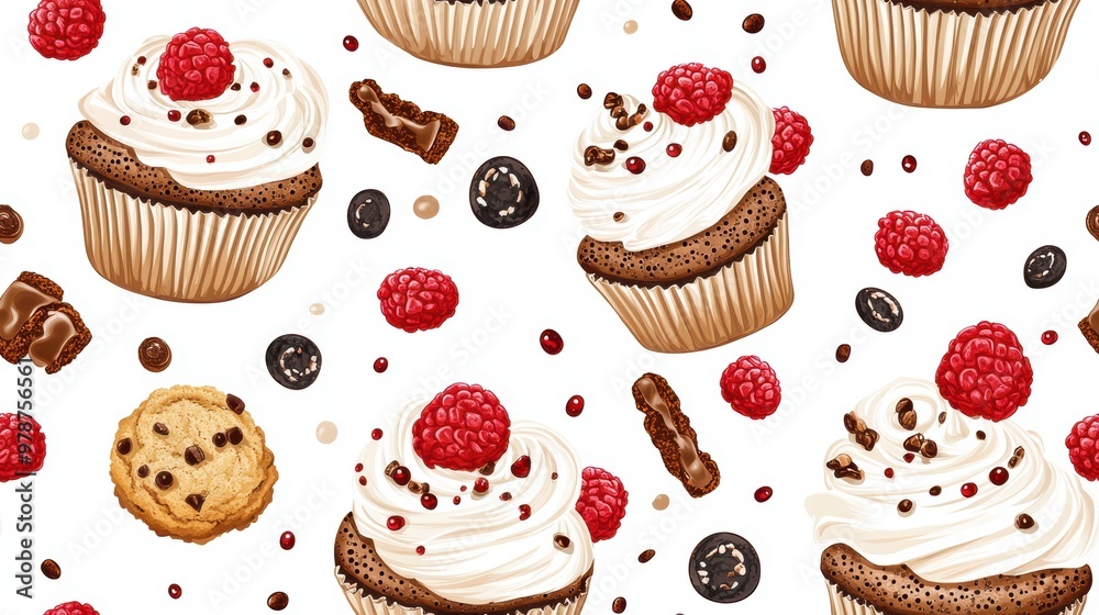 Sticker Chocolate Cupcakes Seamless Pa