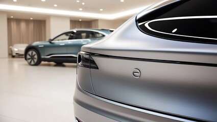 Fototapeta premium Car wash advertising banner. Headlight of modern black car, macro view