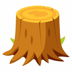A cartoon showing a tree stump with roots and colorful leaves