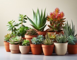 Fototapeta premium Collection of succulent house plants in pots 