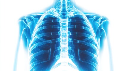 A medical X-ray icon showing the ribs and sternum, designed in glowing blue and white, isolated on white.