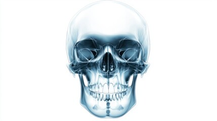 Obraz premium A simple X-ray icon of a human skull with visible jawbone and teeth, isolated on a white background.