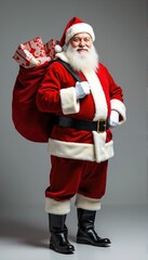 Santa Claus, Christmas, Santa Hat. presents, gray background, gifts